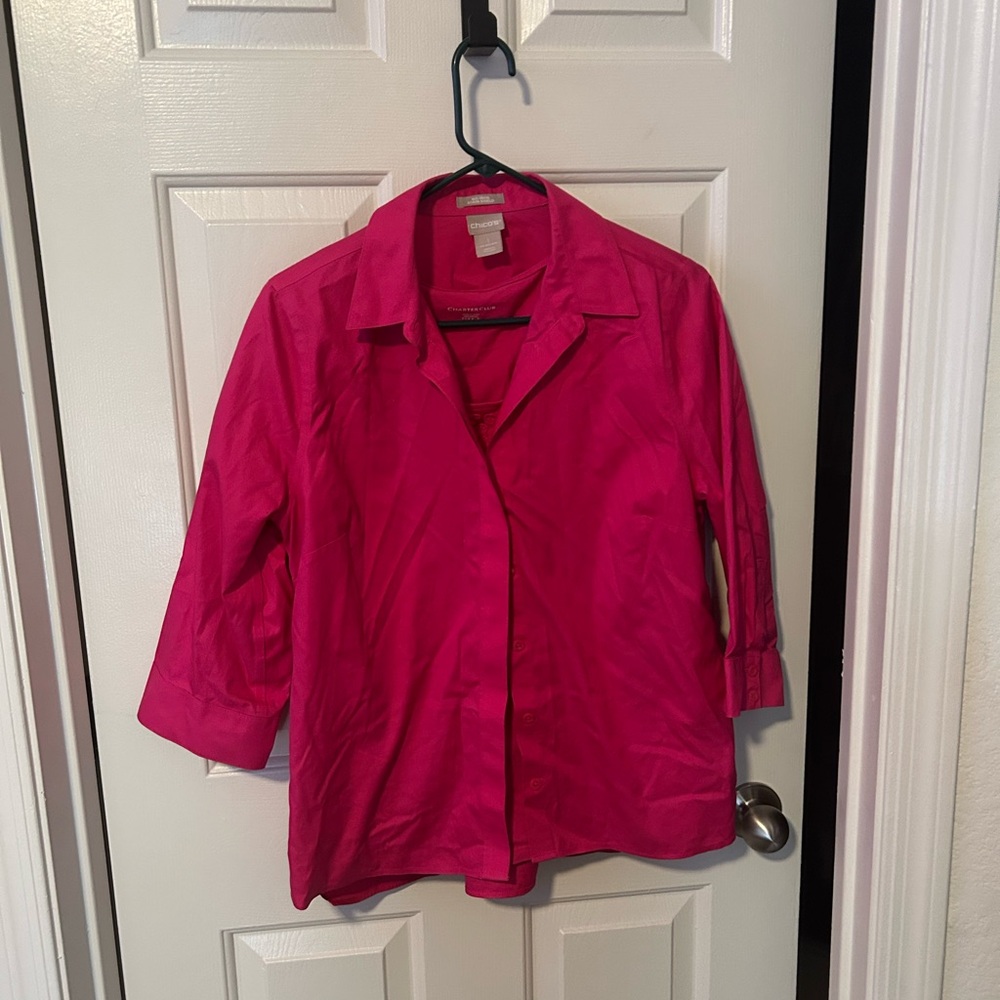 Chicos Bright Pink Button-Up 3/4 jacket